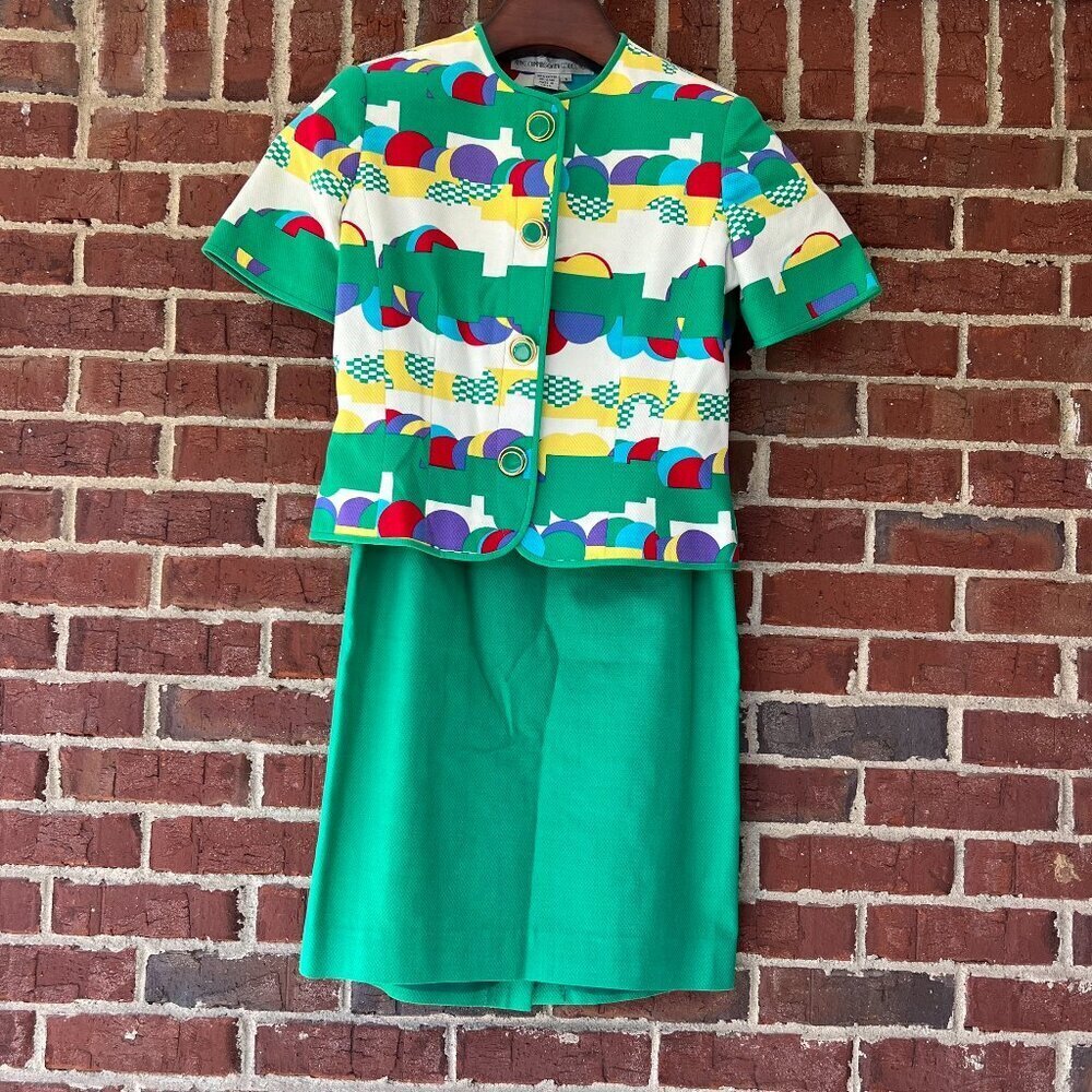 Anne Crimmins Umi Collections Skirt Suit Vintage Multi Color Geometric 4 Spring